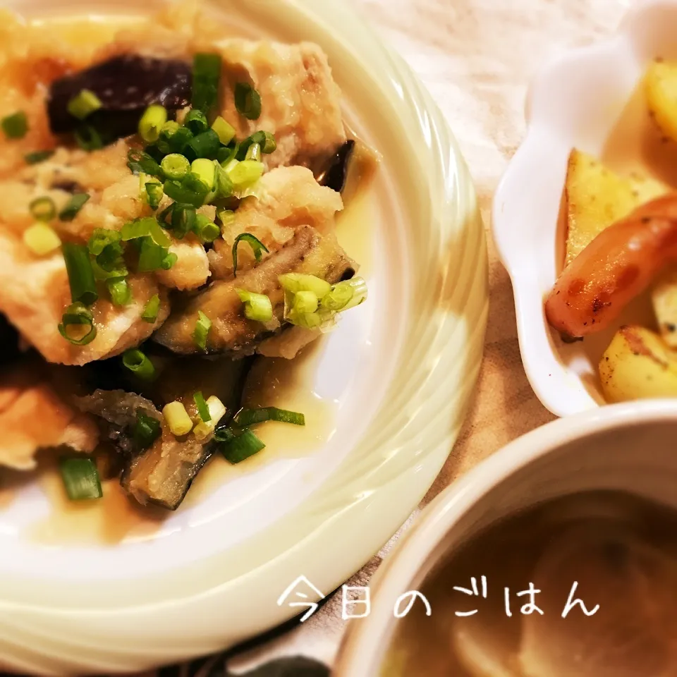 鶏胸肉となすのみぞれ煮、カブの中華スープ⭐️|kaokaoさん