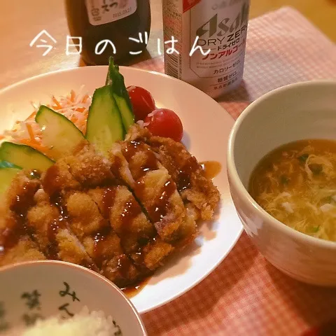 Snapdishの料理写真:チーズ入りミルフィーユカツ、コーン卵スープ⭐︎かつやのソース|kaokaoさん