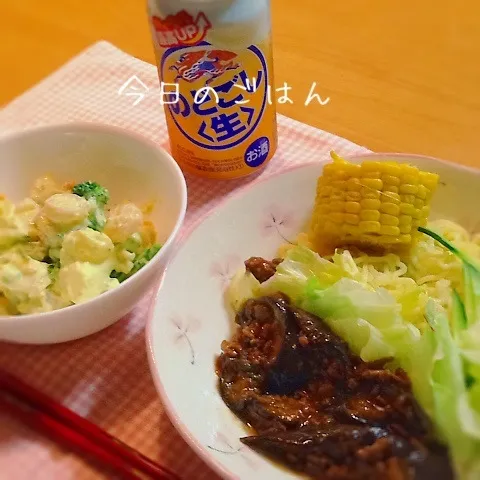 麻婆茄子ジャージャー麺、レモン塩を使ったサラダ|kaokaoさん