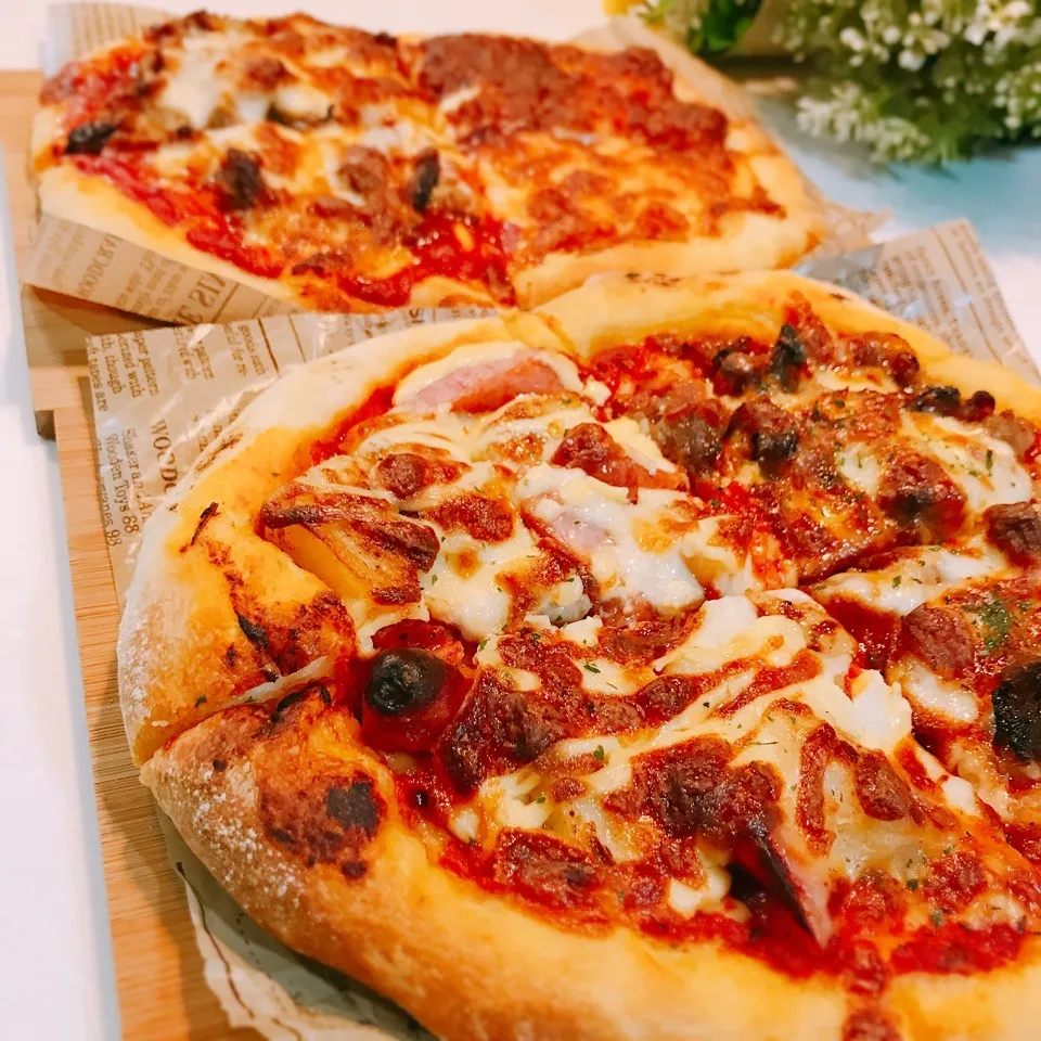 宅配ピザに負けないよ❗️ハーフ＆ハーフのパンピザ🍕|bba.naoさん