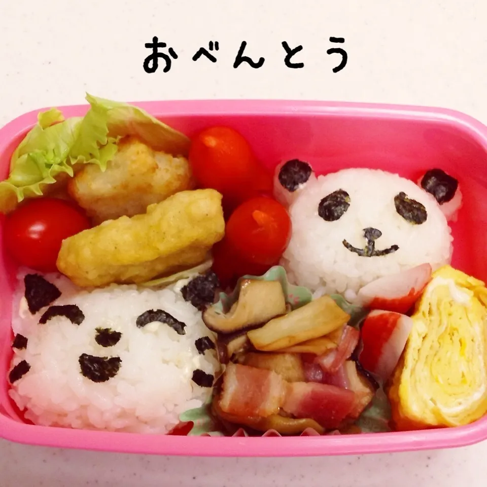 ネコとパンダのおにぎり弁当|く〜ちさん