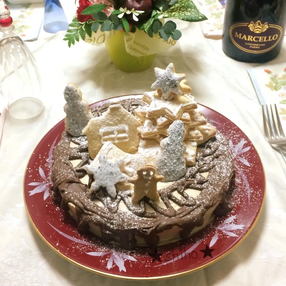 モカクリームとチョコとクッキーでクリスマスケーキ♡|Sさん