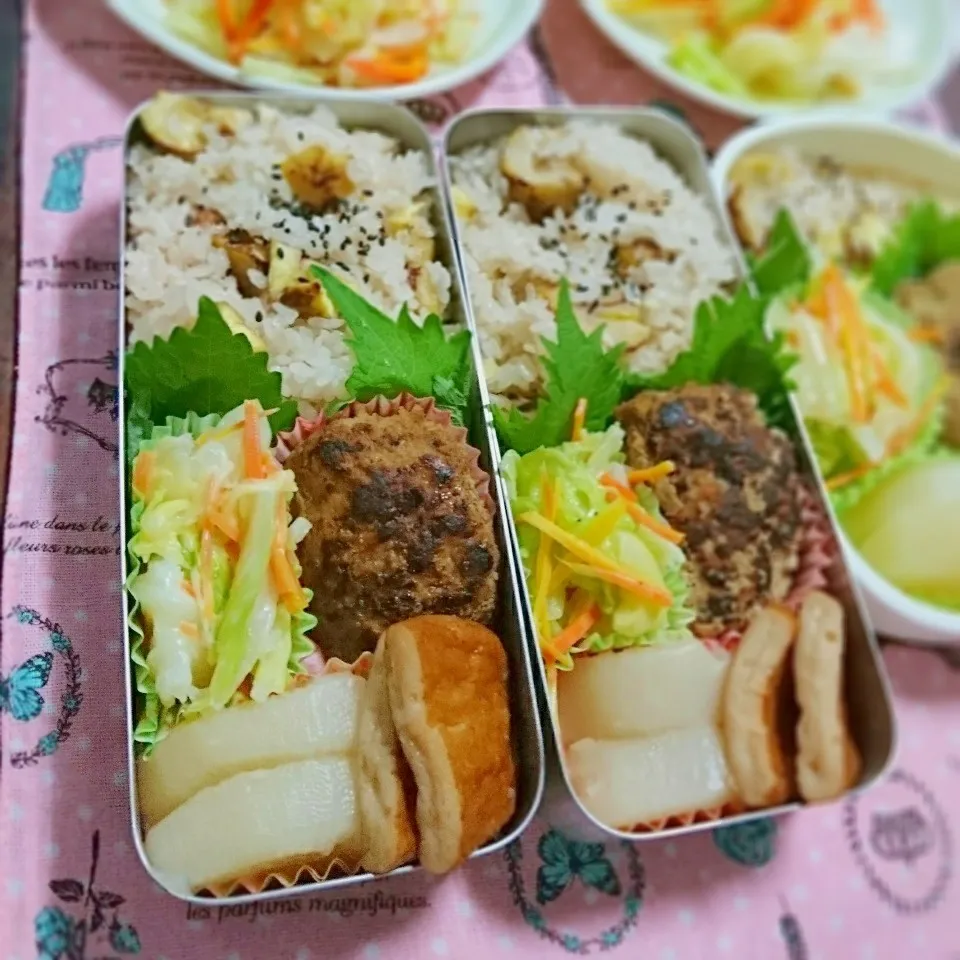 栗ご飯とハンバーグ弁当🍱|ひなちゃんさん