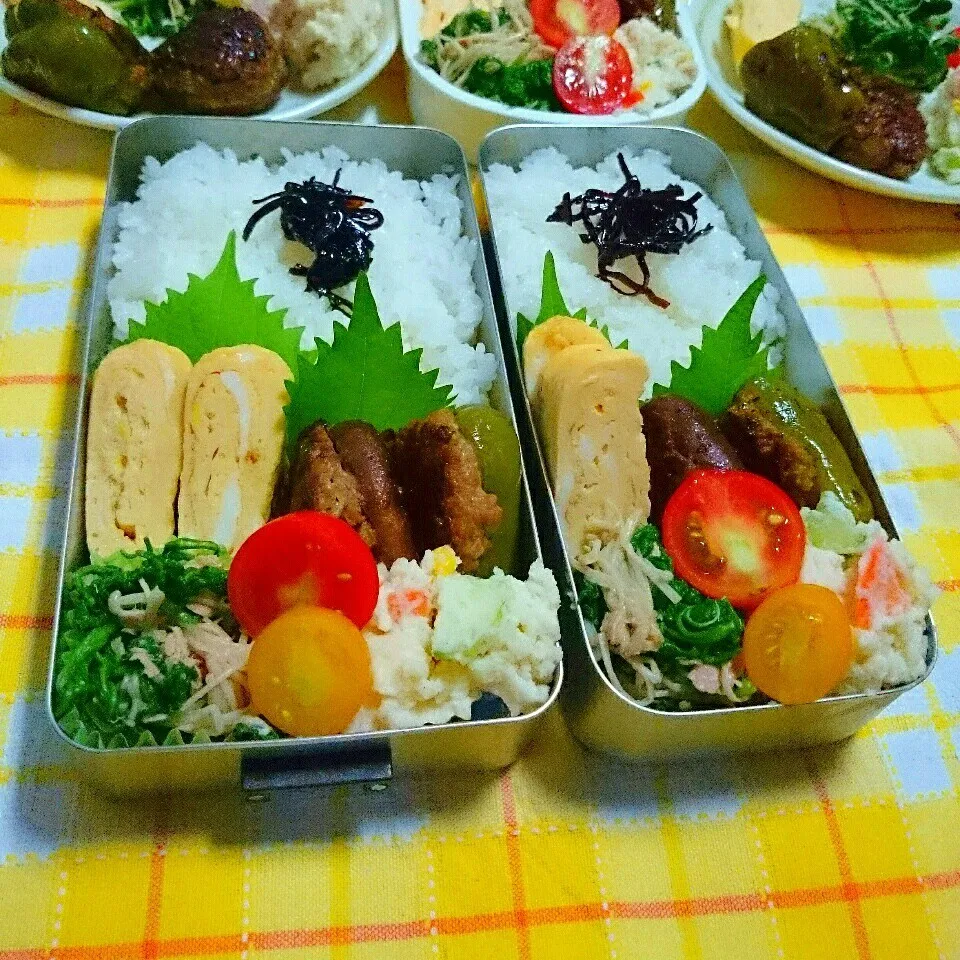 Snapdishの料理写真:肉厚椎茸とピーマンの肉詰め弁当🍱|ひなちゃんさん