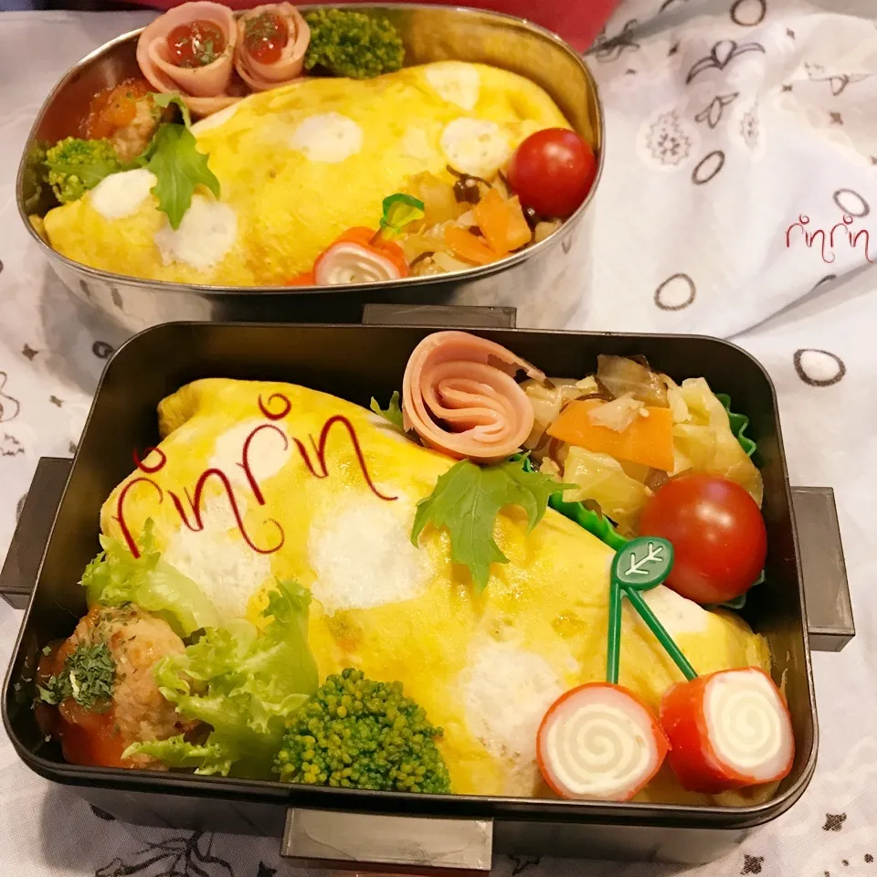 Snapdishの料理写真:2018.5.14 JK＆自分弁当～水玉オムライス♪♪|rinrin*mama*さん