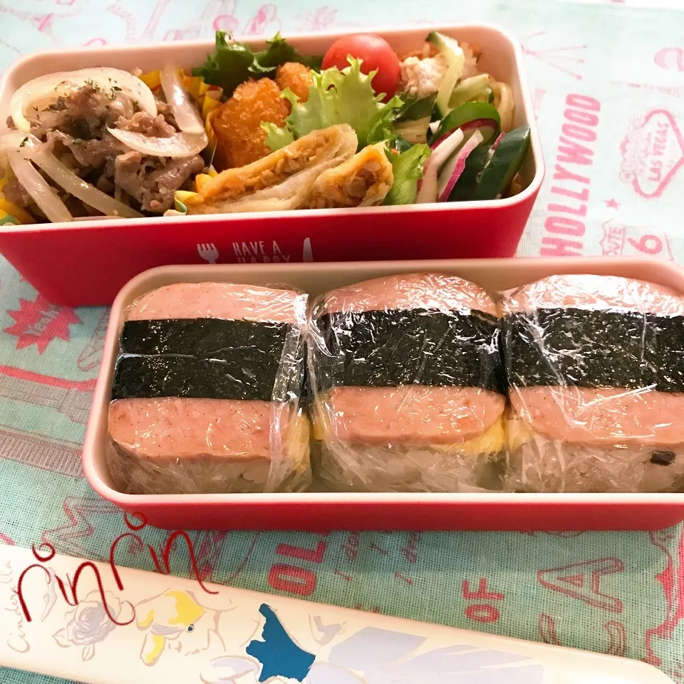 Snapdishの料理写真:5.4 JC部活弁当～スパムおにぎり♪|rinrin*mama*さん