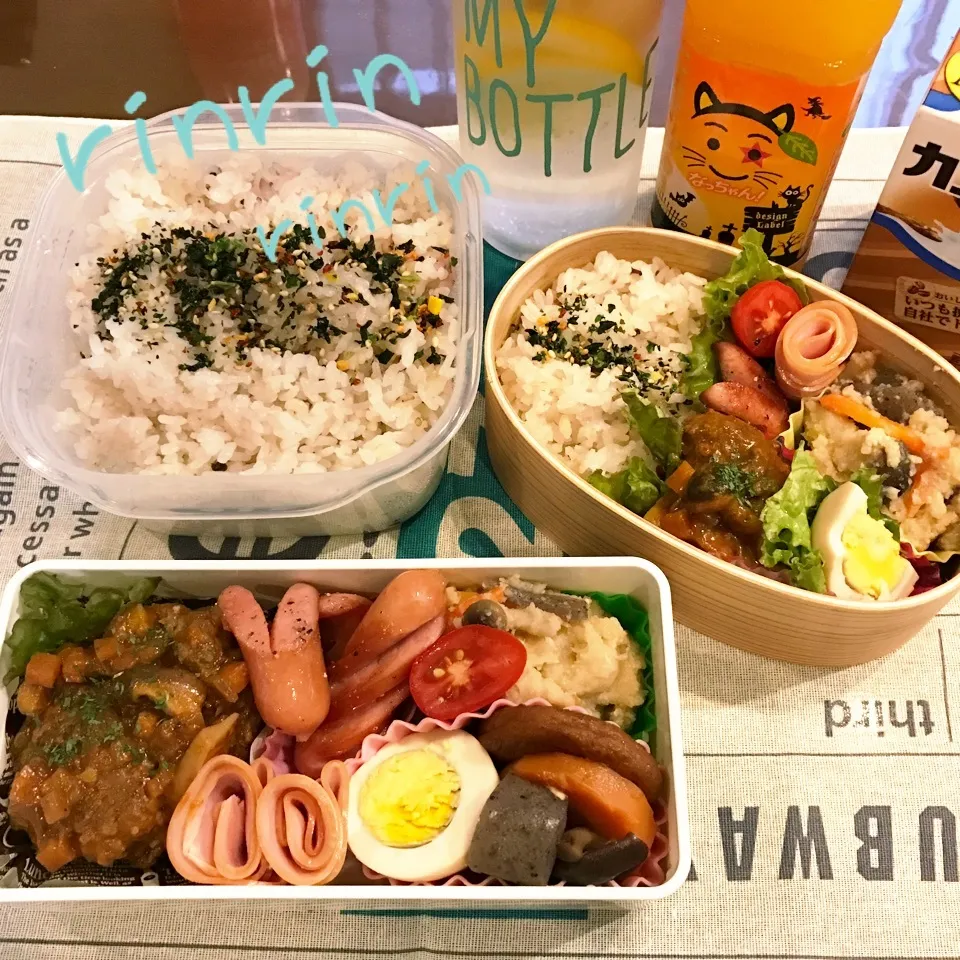 Snapdishの料理写真:10.13 高3男子弁当&自分弁当〜煮込みハンバーグ🎶|rinrin*mama*さん