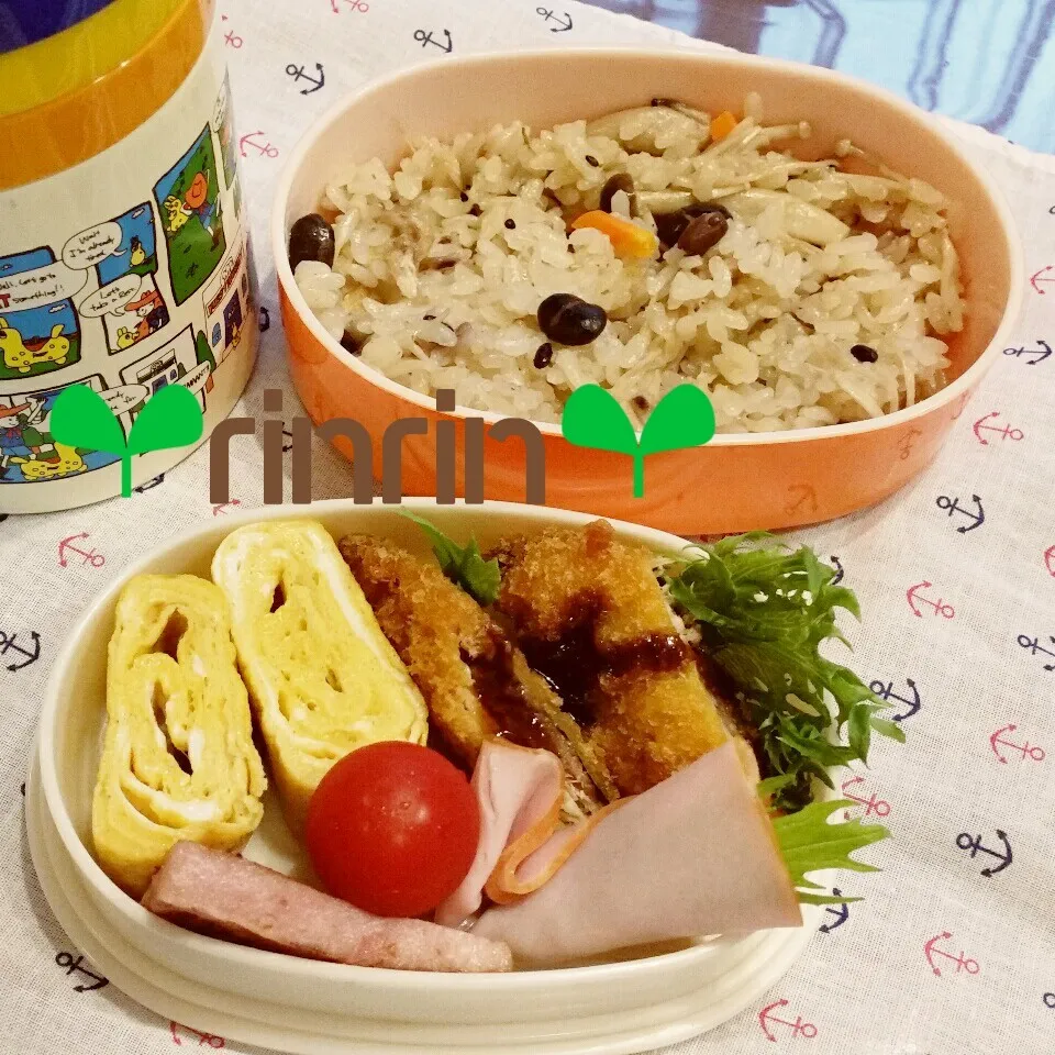 9-20 高3男子弁当&自分弁当～🍄キノコの炊き込みご飯♪|rinrin*mama*さん