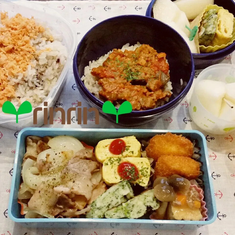 9-9 高3男子弁当&自分弁当～友達んちの梨🎵|rinrin*mama*さん