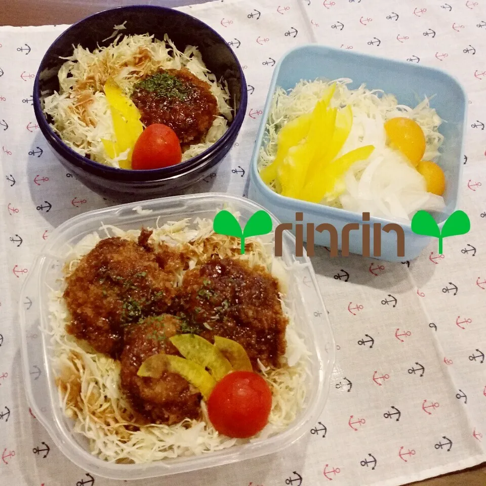 Snapdishの料理写真:9-7 高3男子弁当&自分弁当～ソースカツ丼♪|rinrin*mama*さん