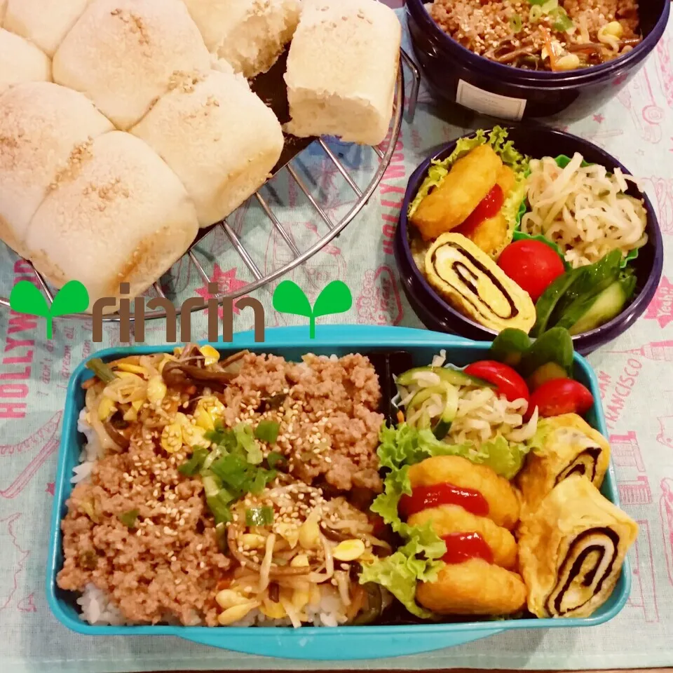 7-4 高3男子弁当&自分弁当～肉味噌ビビンバ丼🍜|rinrin*mama*さん