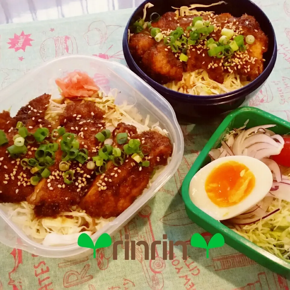 6-28 高3男子弁当&自分弁当～ソースチキンカツ丼🍜♪|rinrin*mama*さん