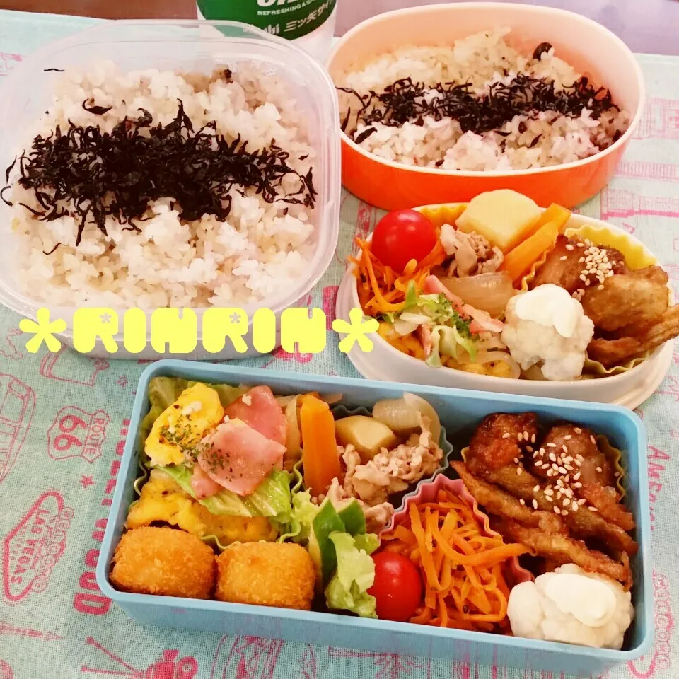 Snapdishの料理写真:6-10 高3男子弁当&自分弁当～卵ベーコンキャベツ炒め♪|rinrin*mama*さん