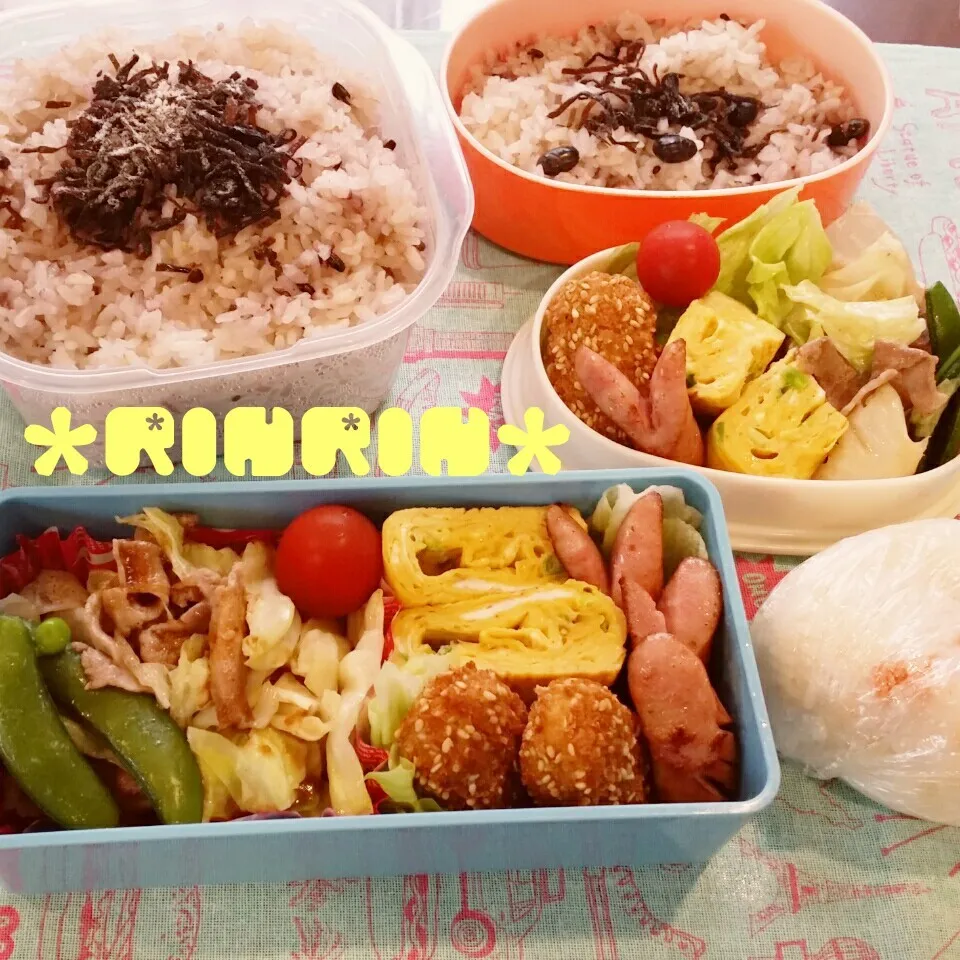 Snapdishの料理写真:5-23 高3男子弁当&自分弁当～小ネギ入り卵焼き♪|rinrin*mama*さん