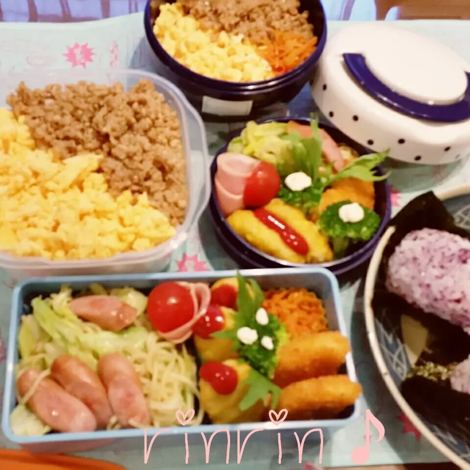 Snapdishの料理写真:3-11 高2男子弁当&自分弁当～2色鶏そぼろ♪|rinrin*mama*さん