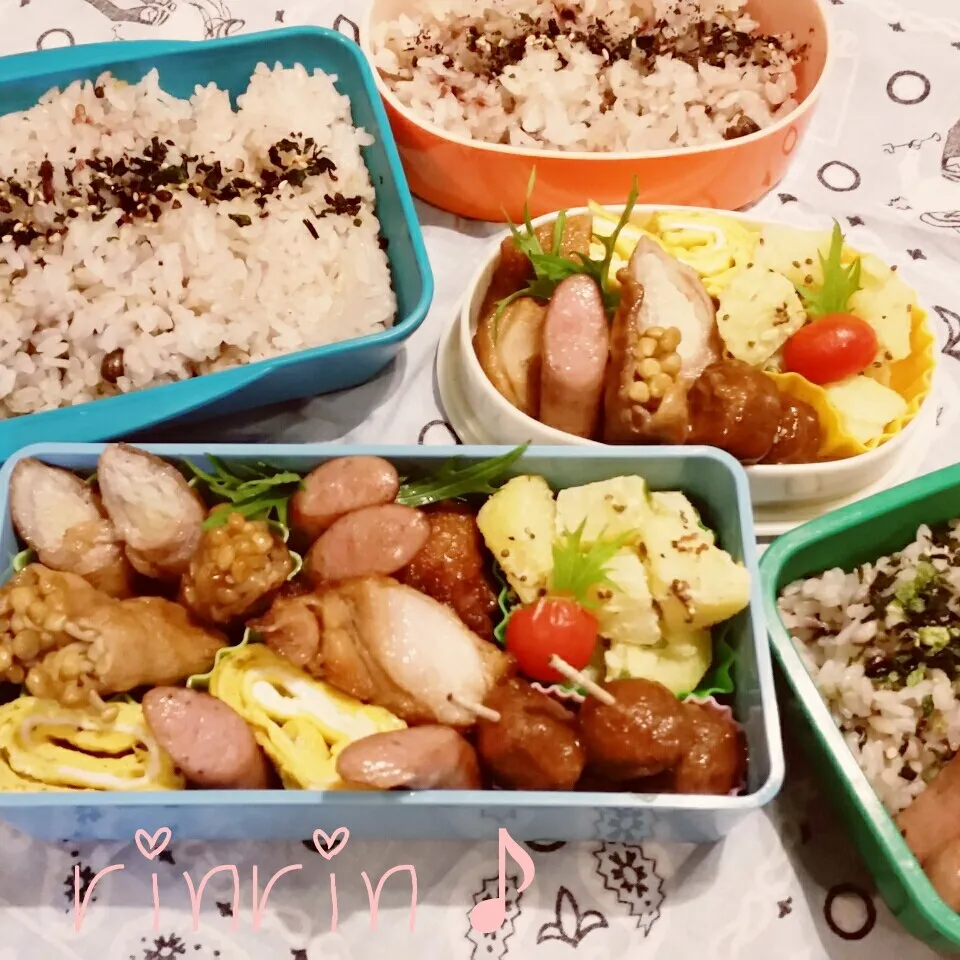 2-22 高2男子弁当&自分弁当～えのきの🐷肉巻き♪|rinrin*mama*さん