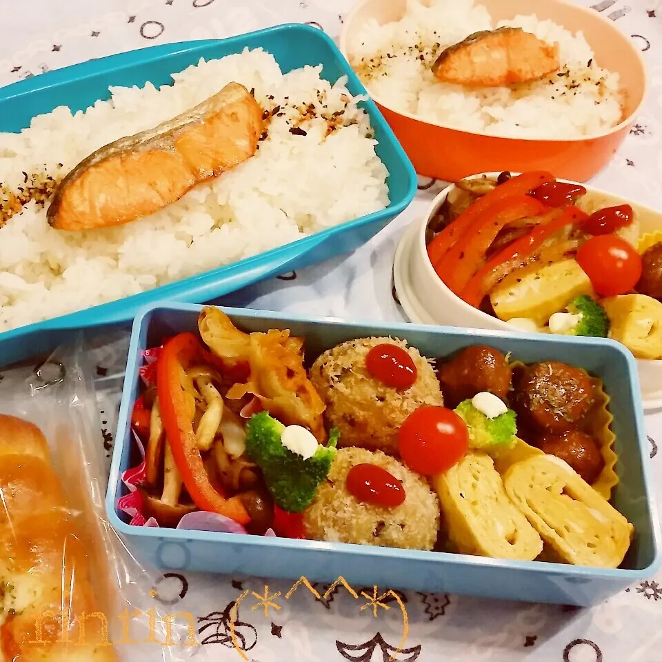 Snapdishの料理写真:2-12 高２男子弁当&自分弁当～はんぺんひじきフライ♪|rinrin*mama*さん