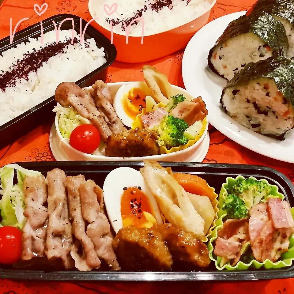 Snapdishの料理写真:11-27 高２男子弁当&自分弁当～🐷ロース薄切り焼き♪|rinrin*mama*さん