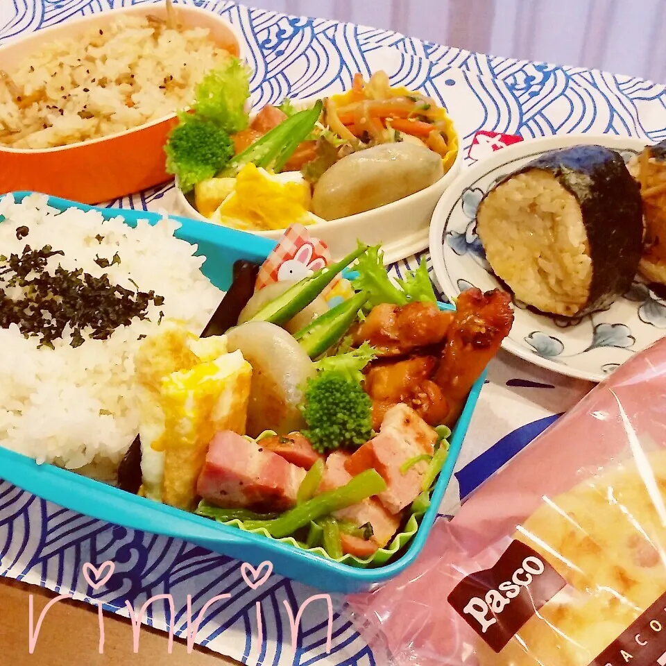 Snapdishの料理写真:9-16 高２男子弁当&自分弁当～厚切りベーコン小松菜炒め♪|rinrin*mama*さん