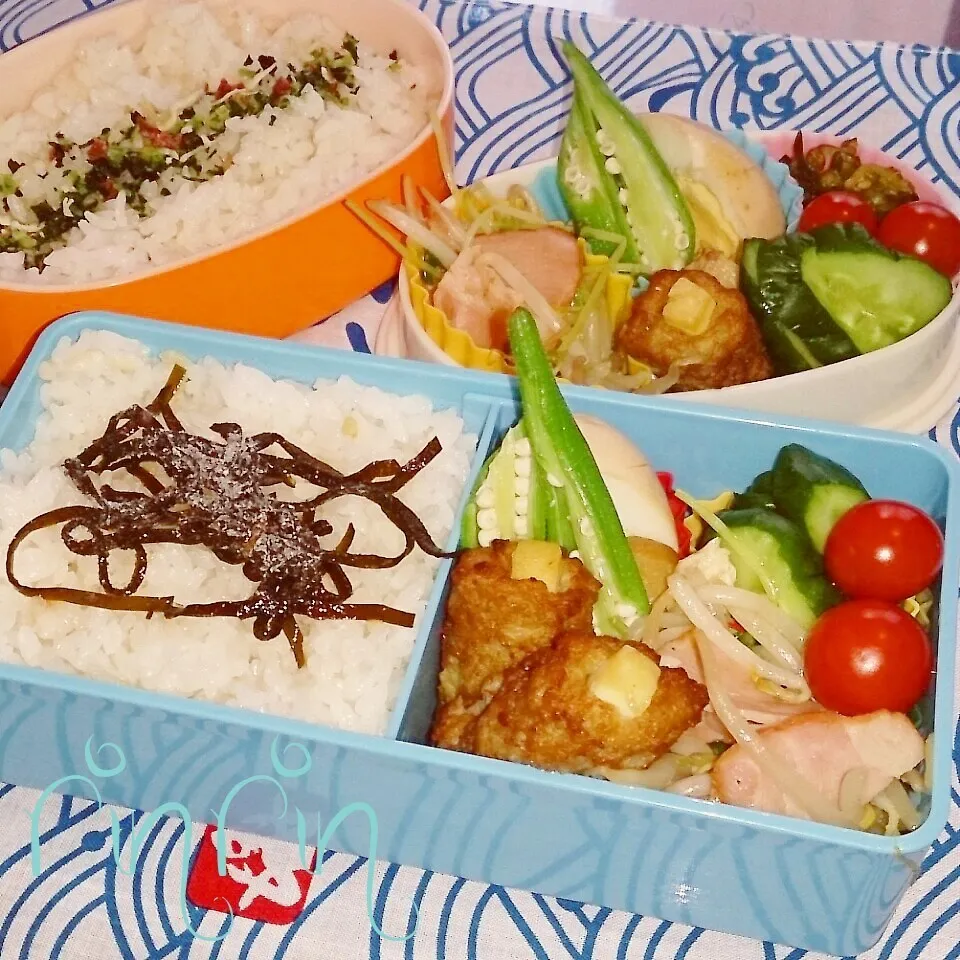 Snapdishの料理写真:8*19 JC部活弁当&自分弁当～手羽元と卵のさっぱり煮～♪|rinrin*mama*さん