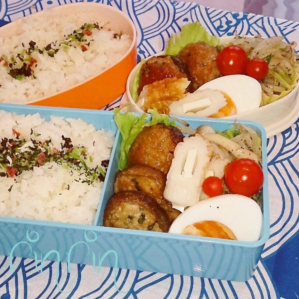 Snapdishの料理写真:8*11 JC部活弁当&自分弁当～椎茸の肉詰め～♪|rinrin*mama*さん