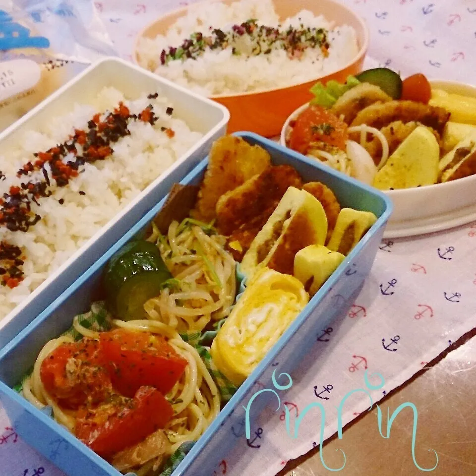 7*13 高２男子弁当&自分弁当～冷製ツナトマトパスタ～♪|rinrin*mama*さん