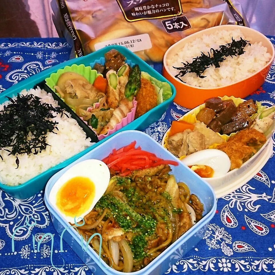 Snapdishの料理写真:6*10 高２男子弁当&自分弁当～アスパラ肉巻き～♪|rinrin*mama*さん