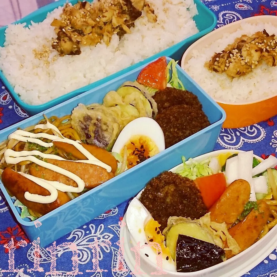 Snapdishの料理写真:5*1 高二男子弁当＆自分弁当～ナスの天ぷら～♪|rinrin*mama*さん