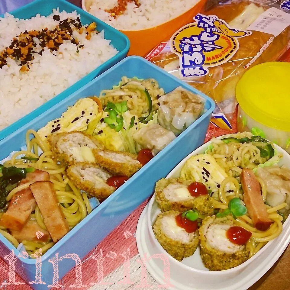 Snapdishの料理写真:4*30 高二男子弁当＆自分弁当～チーズin肉巻きフライ～♪|rinrin*mama*さん