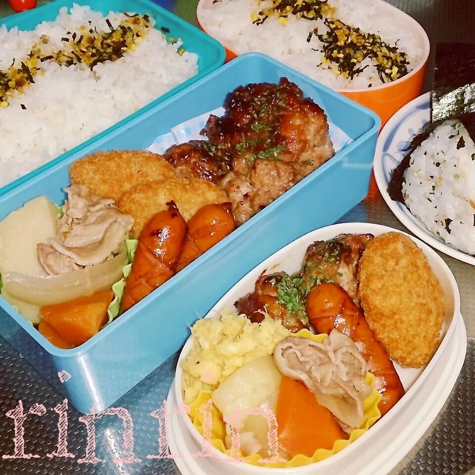 Snapdishの料理写真:4*10 高２男子弁当＆自分弁当～照り焼き豚こまバーグ～♪|rinrin*mama*さん