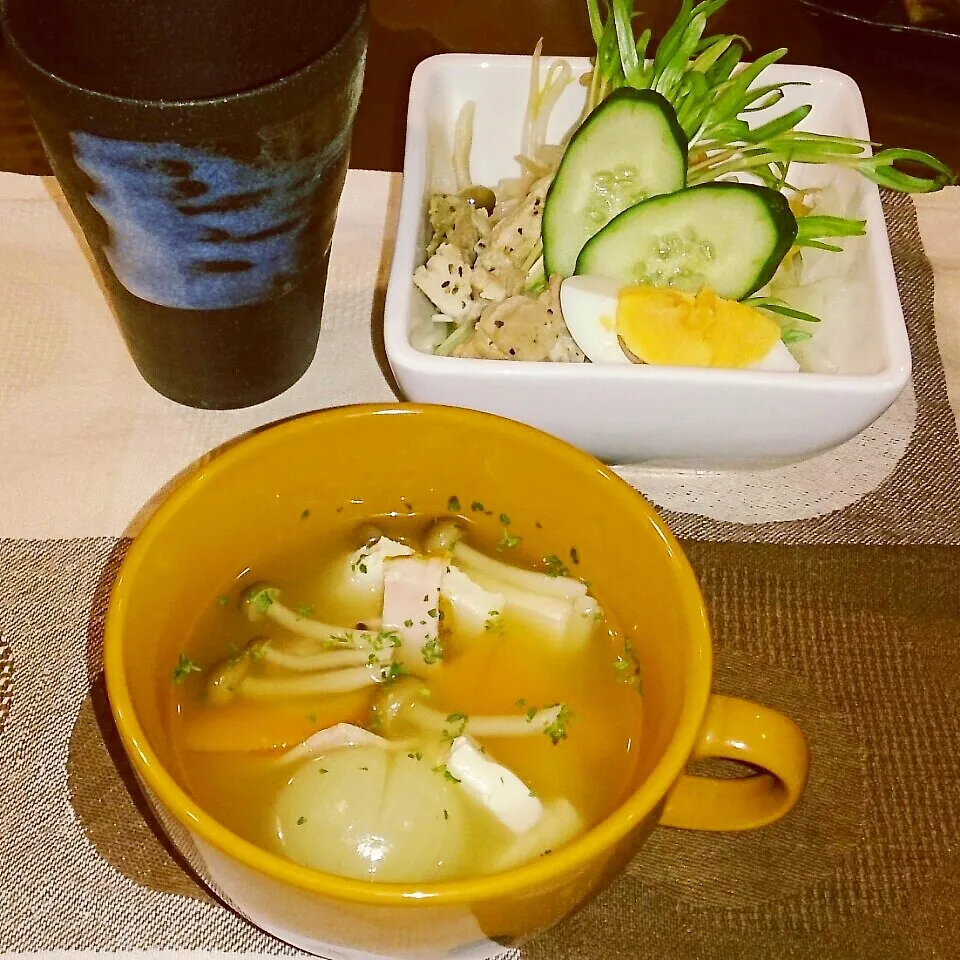 Snapdishの料理写真:9*10 オニオンスープ＆温野菜サラダ～♪|rinrin*mama*さん