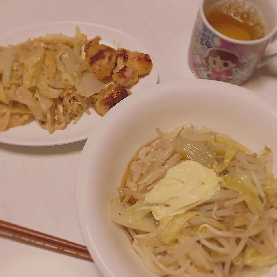 もやしと白菜とうどん|わさびまめさん