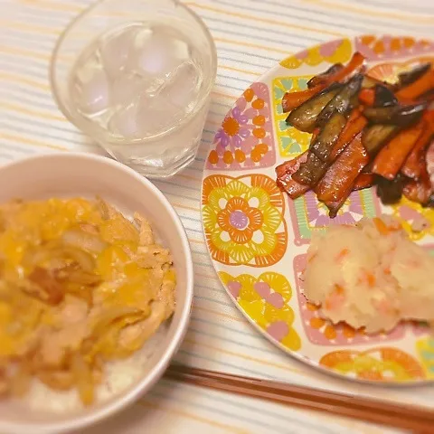 親子丼とおかず|わさびまめさん