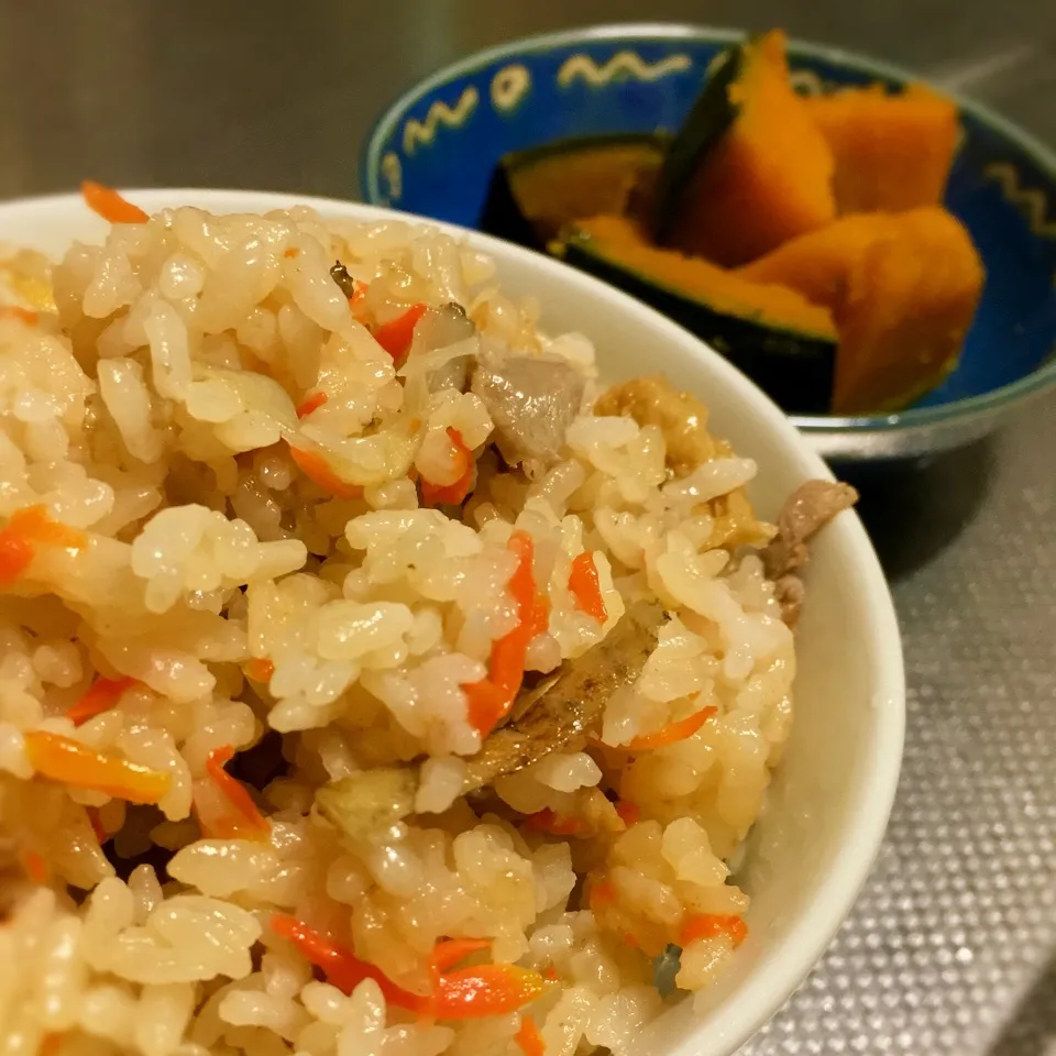 炊き込みご飯、かぼちゃの煮物♪|あるぱかさん