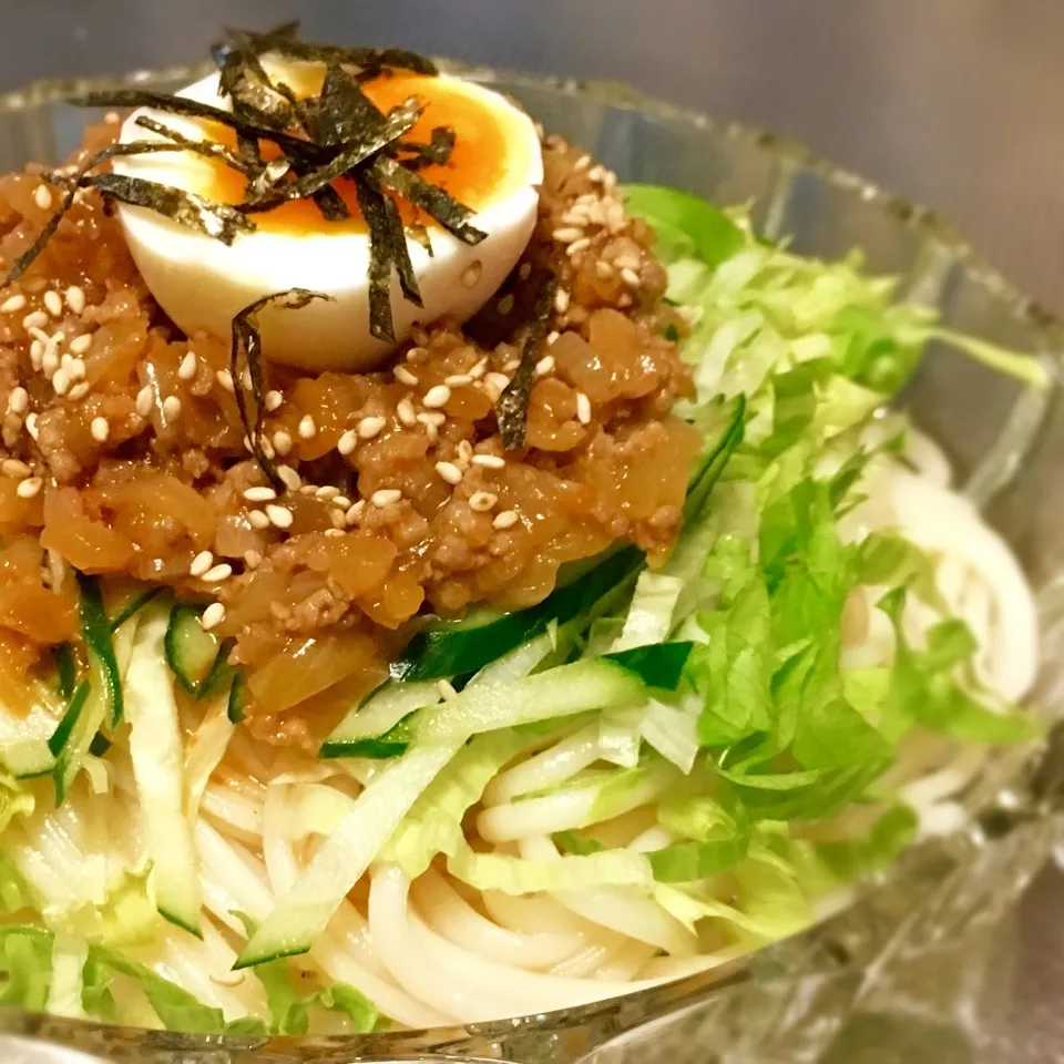 辛旨♪焼肉乗っけスタミナ冷やしうどん|あるぱかさん