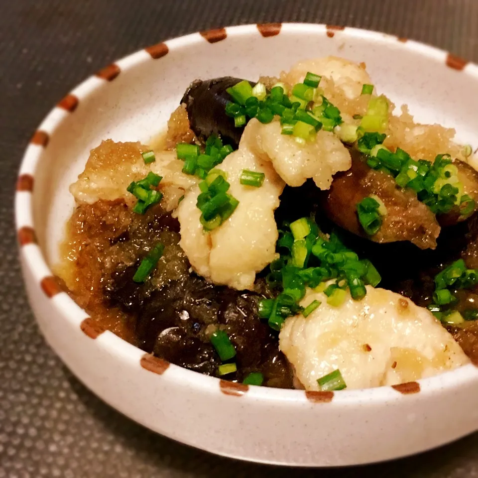 なすと鶏胸肉のおろし揚げ浸し♪|あるぱかさん