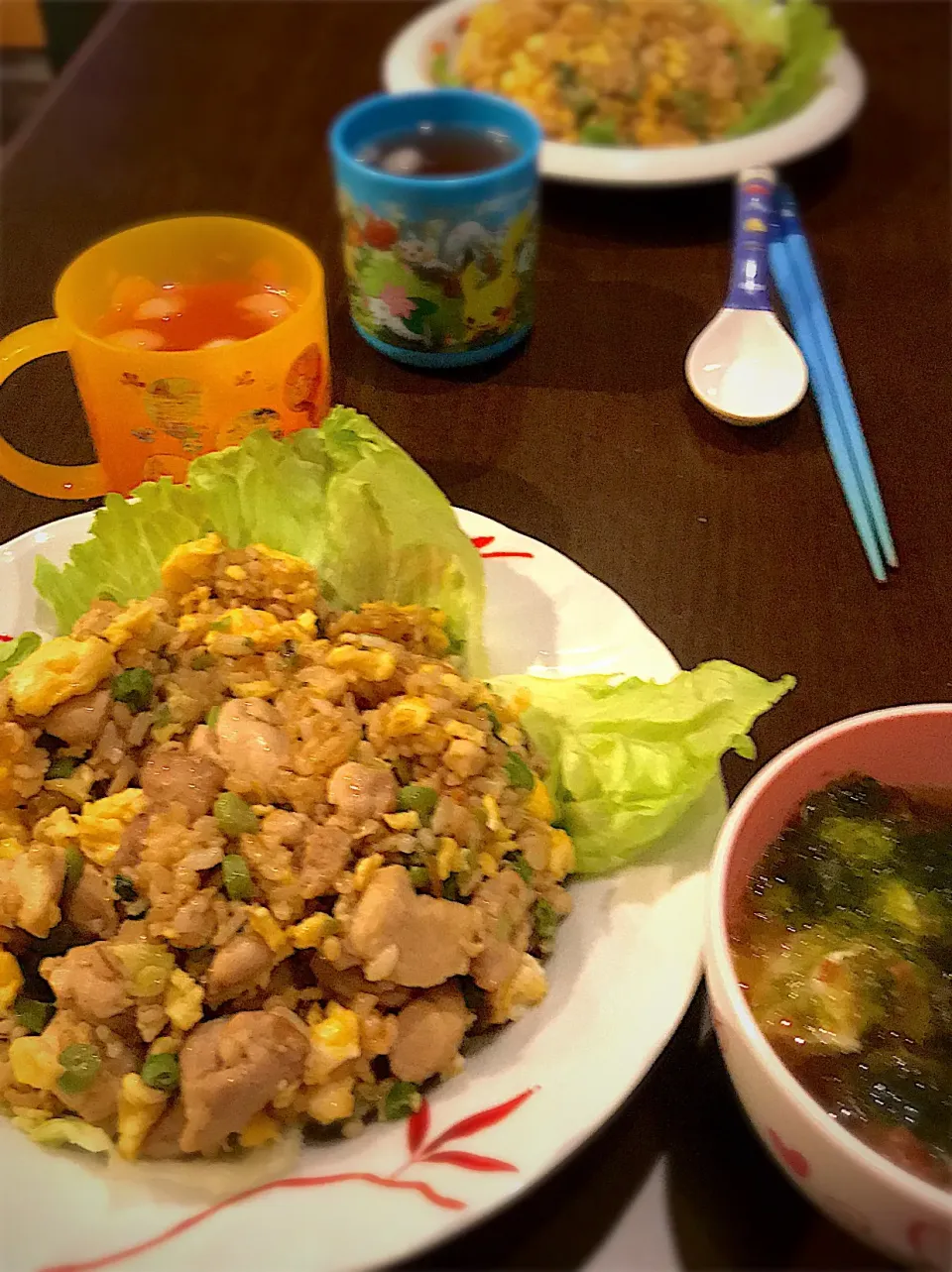 鶏肉と卵のチャーハン  あおさと豆腐のお吸い物|ch＊K*∀o(^^*)♪さん