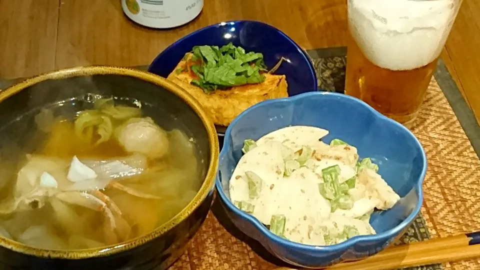 寄せ鍋汁&蕪のごま和え&厚揚げ|まぐろさん