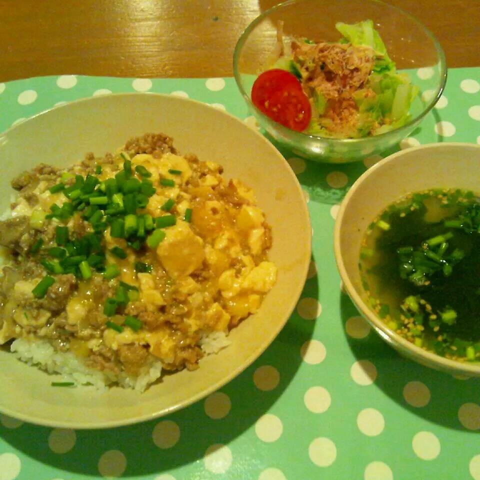 今日の夕飯・和風麻婆豆腐丼♪|sayakaさん