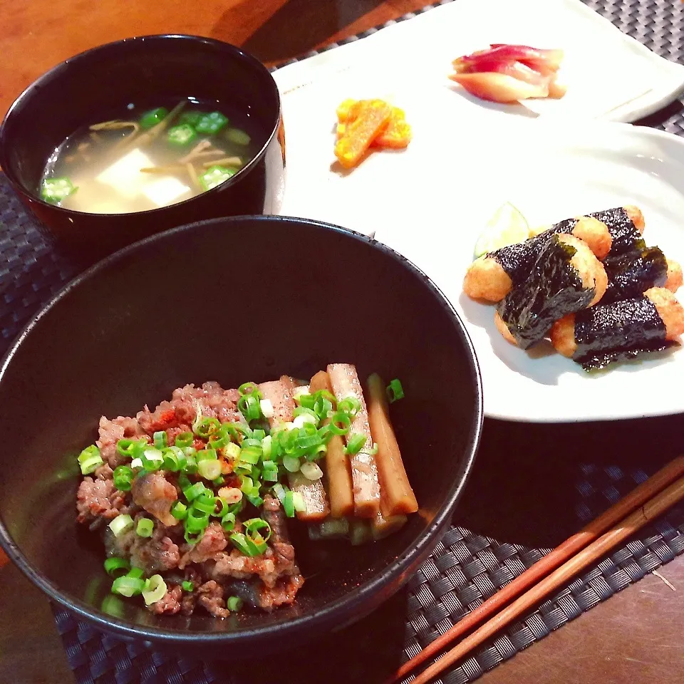 牛肉とごぼうの煮物、山芋磯辺揚げ、他|Lizさん