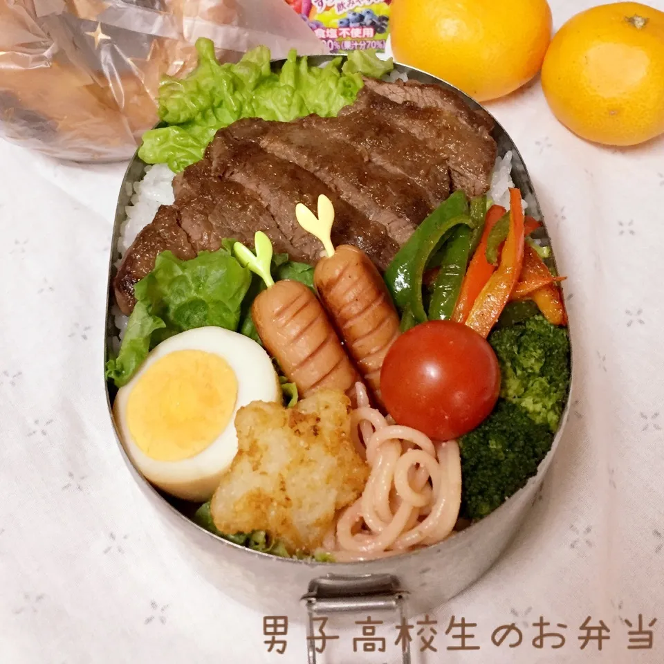 Snapdishの料理写真:高1男子のお弁当 ステーキ丼|チャコさん