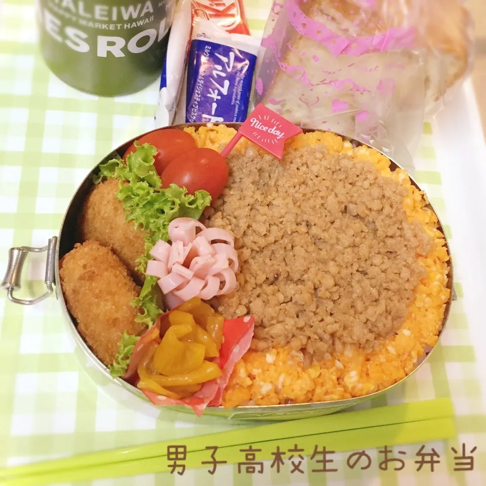 Snapdishの料理写真:高1男子のお弁当 鶏そぼろ|チャコさん