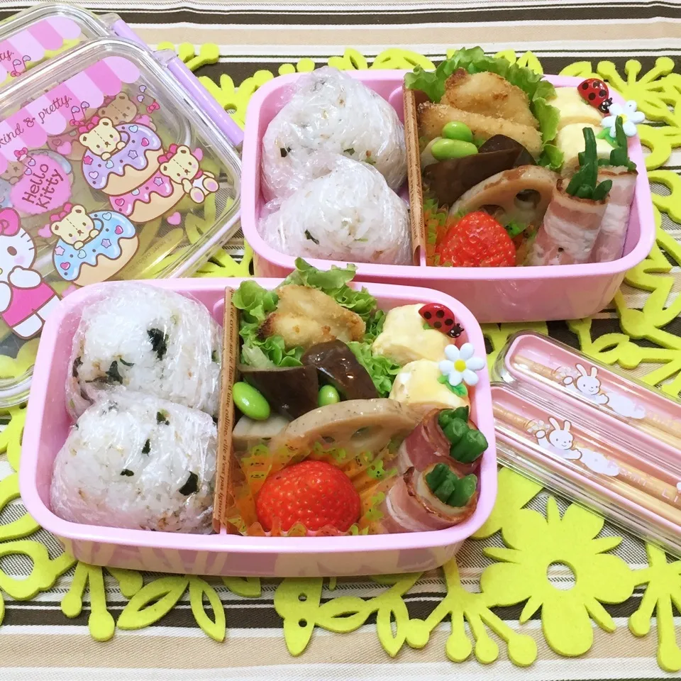 Snapdishの料理写真:鶏肉のパン粉焼き♡の双子ちゃん塾弁^_^|sweet homeさん