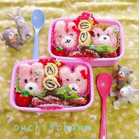 仲良しクマ&ウサの双子ちゃんお弁当^_^|sweet homeさん