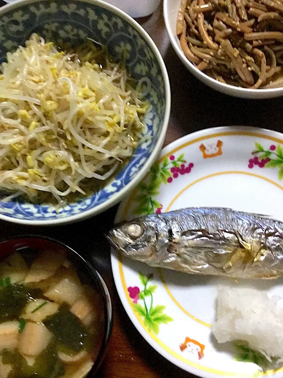 鯵の塩焼き    もやしとぜんまいのナムル    味噌汁|掛谷節子さん