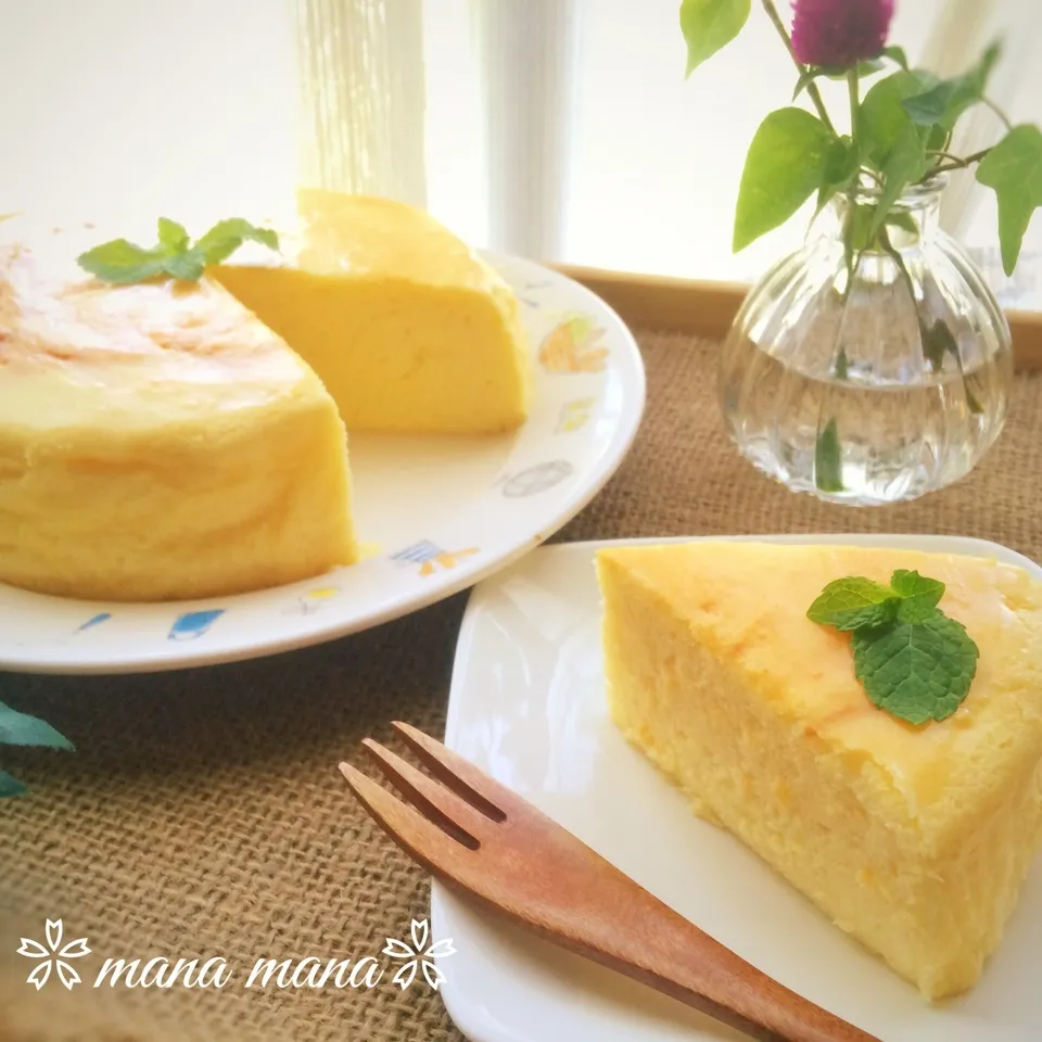 ユキちゃんの極上スフレチーズケーキ焼きました〜❤️|まなまな♡さん