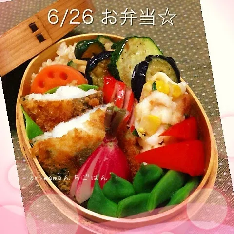 Snapdishの料理写真:白身魚のチーズフライと夏野菜のソテー弁当☆|chouchouさん