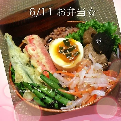 今日も野菜モリモリ☆オクラとかにかまの天ぷら弁当♡|chouchouさん