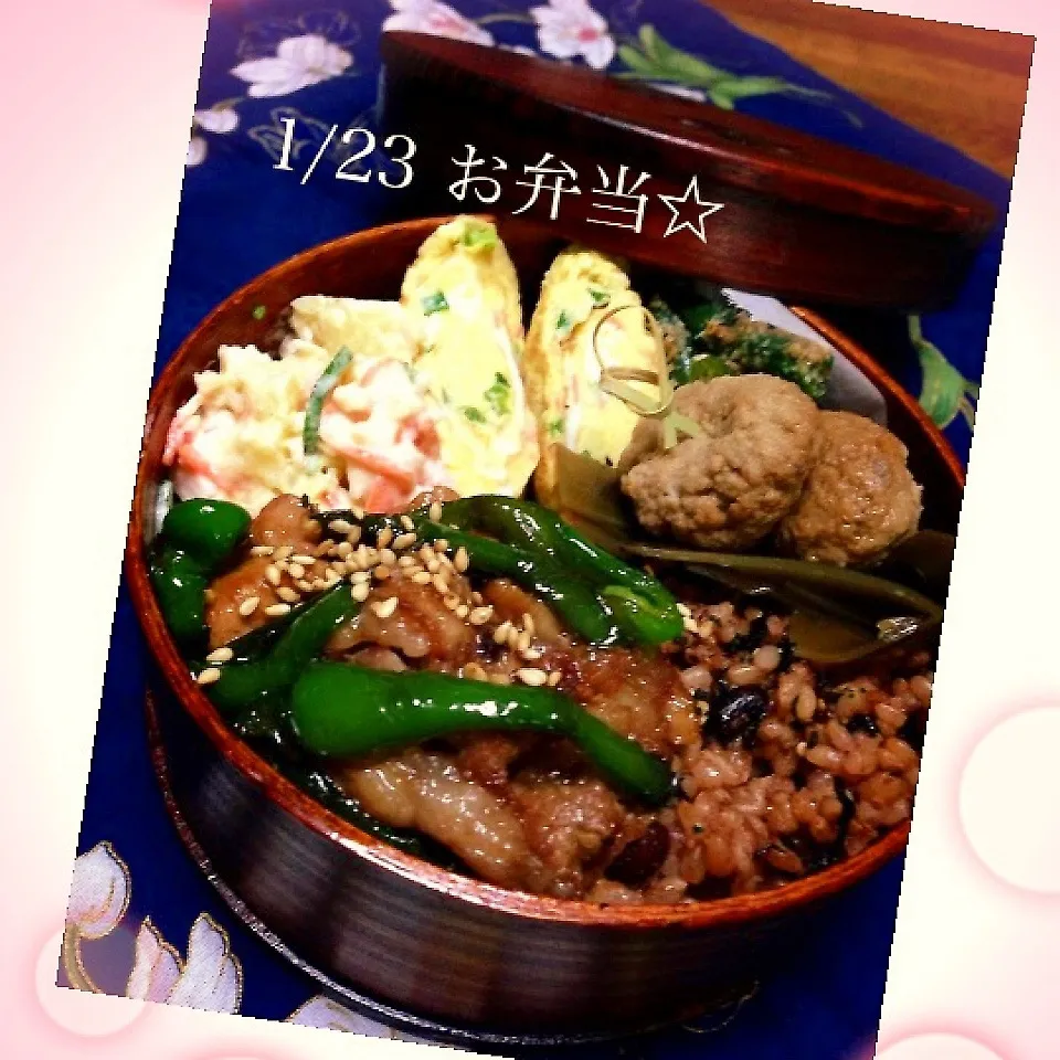 Snapdishの料理写真:豚肉とピーマンの甘辛煮弁当|chouchouさん