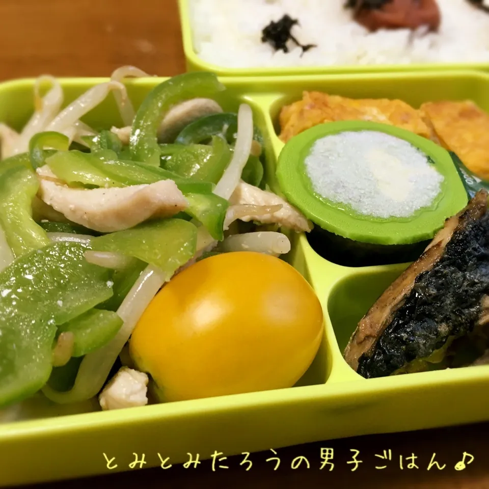 パプリカと鶏肉ニンニク醤油炒めとカツオグリル焼き弁当♪|とみとみたろうの男子ごはん♪さん